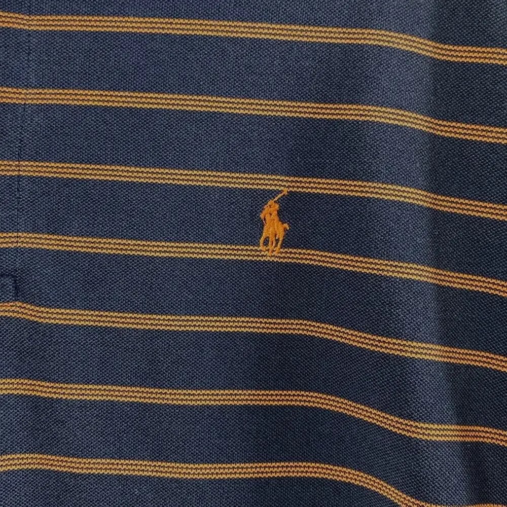 Ralph Lauren Polo Golf Shirt Mens Large Navy Blue Orange‎ Stripe Short Sleeve